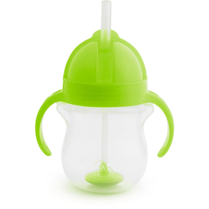 Munchkin Any Angle Sippy Cups for Toddlers, Spill Proof Weighted Straw Cup with Transition Handles for Babies 6 Months and Up, 2 Pack, Blue/Green