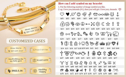 Personalized Child ID Bracelet-18K Gold Plated Tri-Color Chain Custom Name ID Plate Bar Bracelet for Children Toddler from Mom,Engraved Kid Name Customized Birthday,Back To School Gift for Daughter