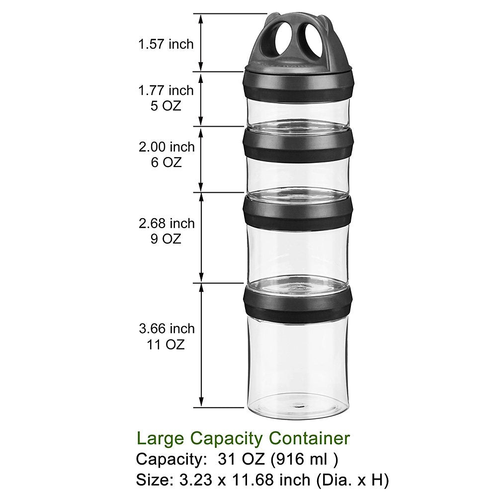 SELEWARE Portable Stackable Food Storage Containers for Snacks Formula Powder and Drinks Twist Lock System Airtight Leak-proof BPA and Phthalate Free 4 Piece Jars 31oz Blue