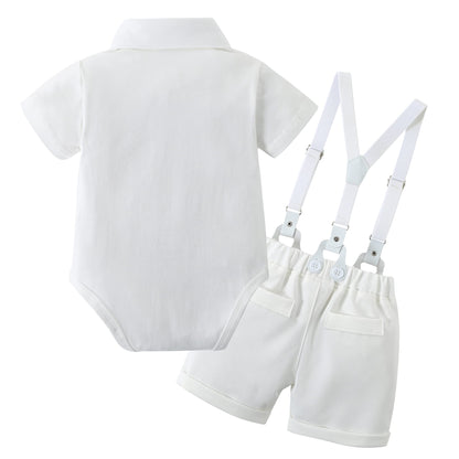 YUEMION Infant Baby Boy Clothes Gentleman Outfits Suits Summer Short Sleeve Bowtie Bodysuit Shirts + Suspender Shorts(0-24M)