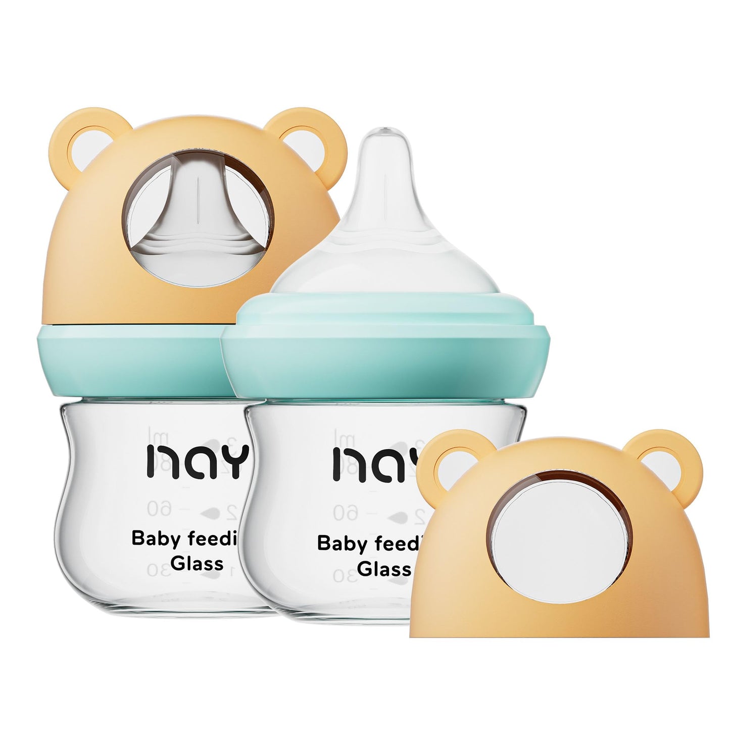 Natural Glass Baby Bottle for Breastfeeding Babies, 5.4oz Anti-Colic Baby Bottle with Natural Response Nipple(S), Clear, Wide Neck, 2 Pack, 1 Months+