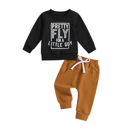 Toddler Boy Clothes Pretty Fly for A Little Guy Outfit Long Sleeve Sweatshirt Top Jogger Pants Cute 2Pcs Set 0-3T