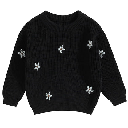 Mubineo Baby Girl Winter Clothes Cute Flower Sweater Crewneck Pullover Long Sleeve Knit Newborn Infant Sweaters