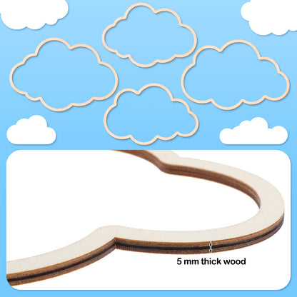 Kathfly4 Pieces Boho Nursery Cloud Star Wall Decor Wooden Babyroom Moon Rattan Wall Decor Wooden Rainbow for Children Baby Kids Boys Girls Bedroom Nursery Pendant(Cloud Moon Star)