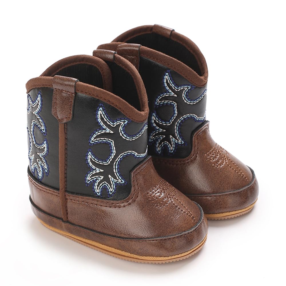 Kuner Baby Cowboy Boots Western Boots Toddler Cowboy Bootie Soft Sole Non-Slip Crib Shoes for Infant Boys Girls0-18 Months