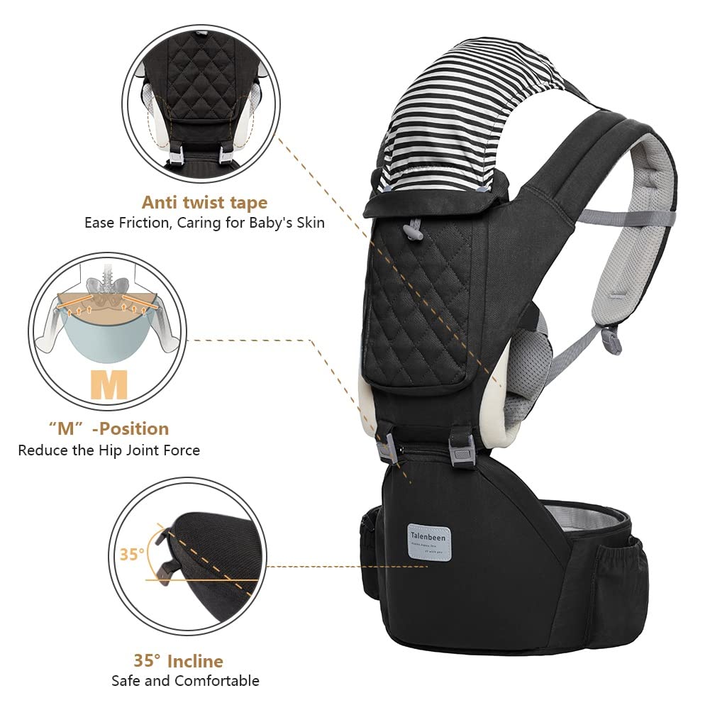 6-in-1 Baby Carrier - Newborn to Toddler, Hip Seat Lumbar Support, 7-41 lbs, All Seasons & Positions, Adjustable Size for Shopping, Hiking, Travelling