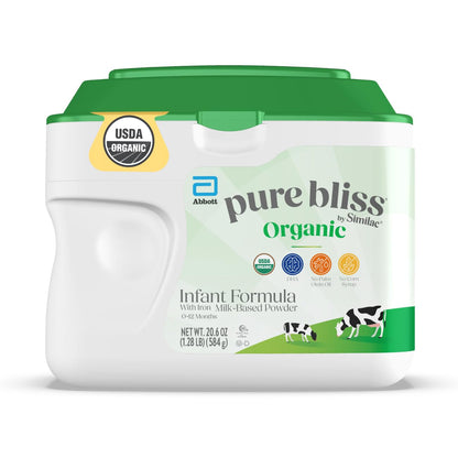 Pure Bliss by Similac Organic Infant Formula, Easy to Digest, USDA-Certified Organic, Powder, 20.6-oz Tub
