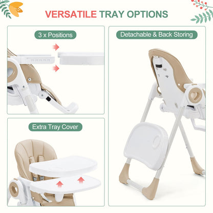 Foldable Baby High Chair with Adjustable Height, 5 Recline Positions & Removable Double Tray - Easy Clean, Space-Saving Infant Highchair for Toddlers, 5-Point Harness & Compact Design
