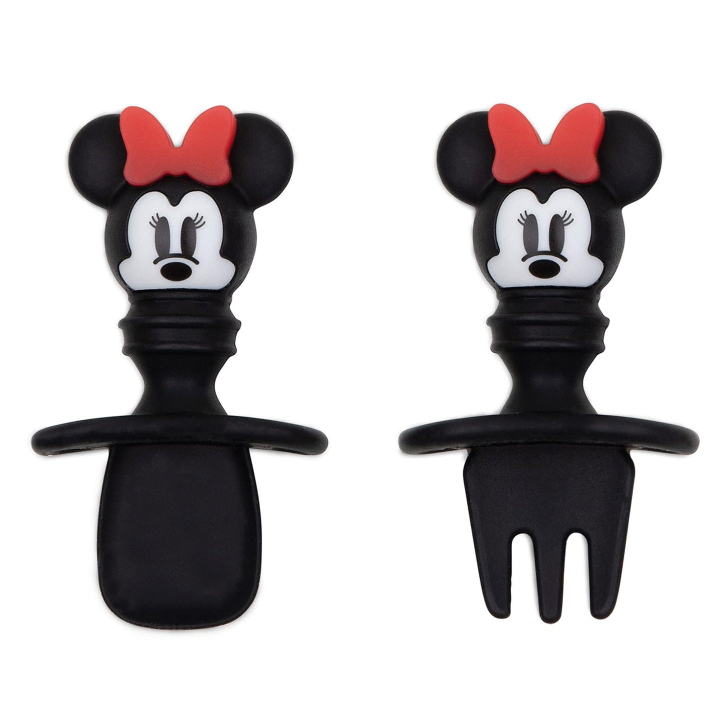 Bumkins Disney Baby Utensils Set, Chewtensils Silicone Spoons for Dipping, Self-Feeding, Baby Led Weaning, Trainer Learning, First Stage Eating, Soft Fork and Spoon, Babies 6 Months, Minnie Mouse