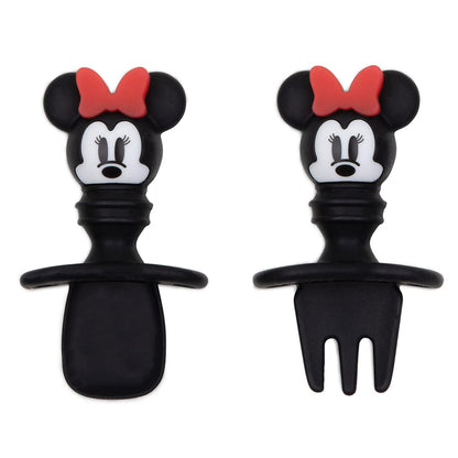 Bumkins Disney Baby Utensils Set, Chewtensils Silicone Spoons for Dipping, Self-Feeding, Baby Led Weaning, Trainer Learning, First Stage Eating, Soft Fork and Spoon, Babies 6 Months, Minnie Mouse
