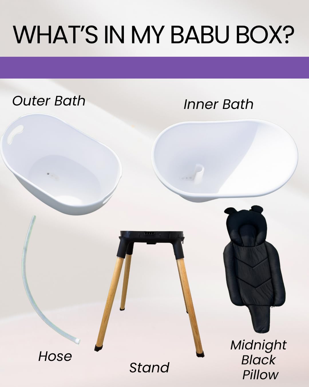 Luxury Standing Baby Bathtub, 3-Stage Convertible with Wooden Stand, Ergonomic Design, No Tray