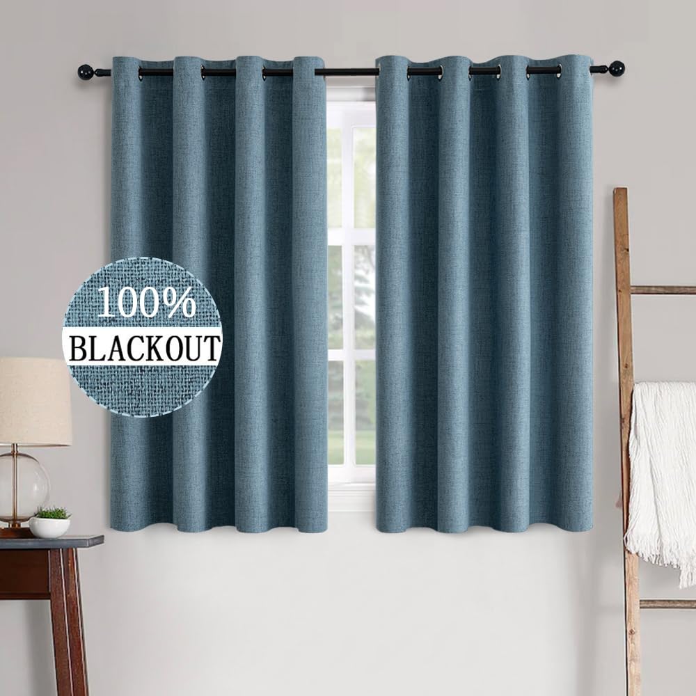 MIULEE 100% Blackout Linen Textured Curtains for Bedroom Solid Thermal Insulated Natural Beige Grommet Room Darkening Curtains & Drapes Luxury Decor for Living Room Nursery 52 x 84 Inch (2 Panels)