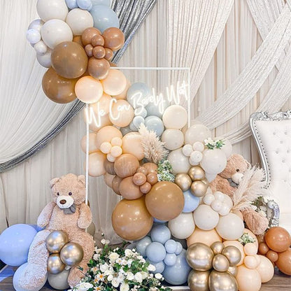 Blue Balloon Arch Kit, 132Pcs Dusty Light Baby Blue Balloons Garland with Brown Double Stuffed Balloons for Baby Shower Gender Reveal Boy Birthday Bear Theme Party Decorations Supplies