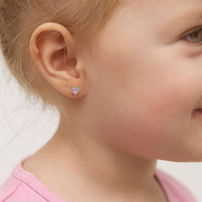 925 Sterling Silver 5mm Multi Cubic Zirconia Diva Heart-Shaped Earrings for Toddlers, Young Girls, and Teens - Brilliant CZ Earrings for Heart-Loving Girls - Adorable and Eye-Catching Jewelry