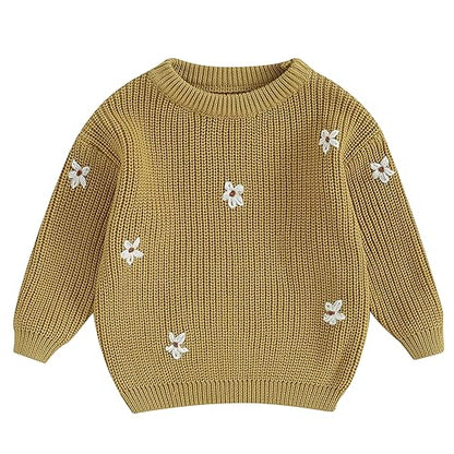 Mubineo Baby Girl Winter Clothes Cute Flower Sweater Crewneck Pullover Long Sleeve Knit Newborn Infant Sweaters