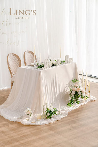 Ling's Moment Sheer Chiffon Table Cloth & Runner Set for 3x4ft Rectangle Table Decor in Dusty Rose & Blush for Wedding Reception and Parties