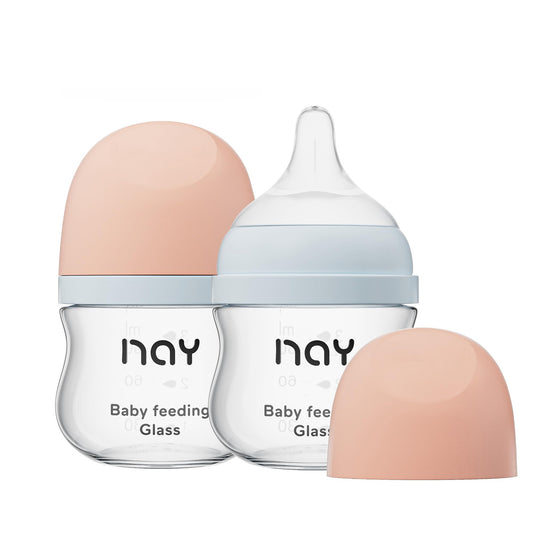 Natural Glass Baby Bottle Wide Neck, Anti-Colic Baby Bottle, Clear, 5.4oz(Pack of 2), Includes 2Pcs Natural Response Nipple(S), 1 Months+