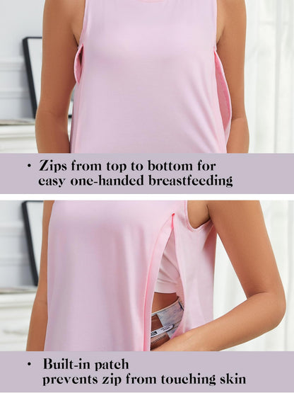 Ecavus Women's 3-Pack Nursing Tank Tops Hidden Zippers Sleeveless Breastfeeding Shirts Loose Fit Maternity Tops