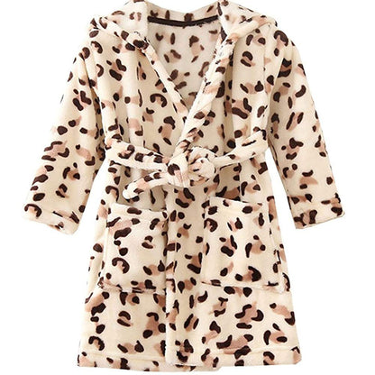 Unisex Baby Hooded Bathrobe Kids Flannel Pajamas Dressing Gown for Boys Girls