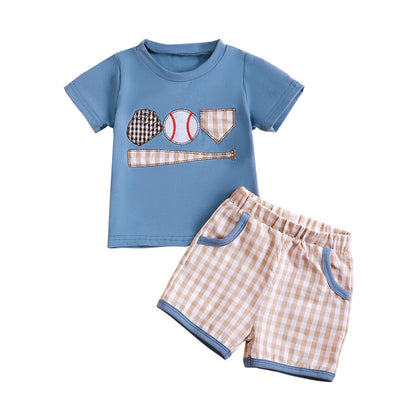 fhutpw Baby Toddler Boy Summer Clothes Embroidery Pattern Short Sleeve Tops & Casual Shorts 6 12 18 Months Outfits Sets