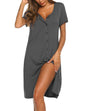 Ekouaer Women's Nightshirt Short Sleeve Button Down Nightgown V-Neck Sleepwear Pajama Dress