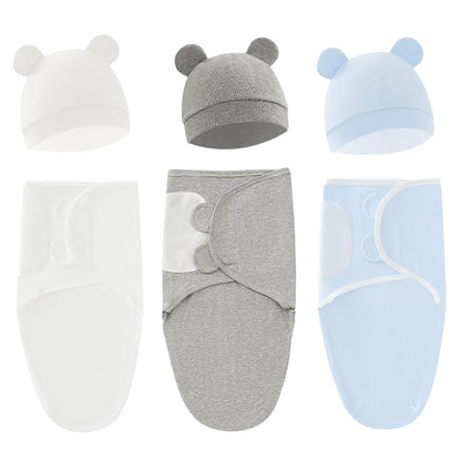 Baby Swaddle Sleep Sack with Hat Set for 0-3 months 3-Pack Soft Cotton Newborn Wearable Swaddle Wrap for Girls Boys