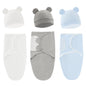 Baby Swaddle Sleep Sack with Hat Set for 0-3 months 3-Pack Soft Cotton Newborn Wearable Swaddle Wrap for Girls Boys