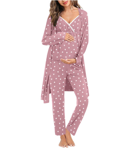 SWOMOG Maternity Nursing Robe Set 3 Piece Breastfeeding Pajamas 3 in 1 Labor Delivery Sleevless Tops&Long Pants Pregnancy Pjs