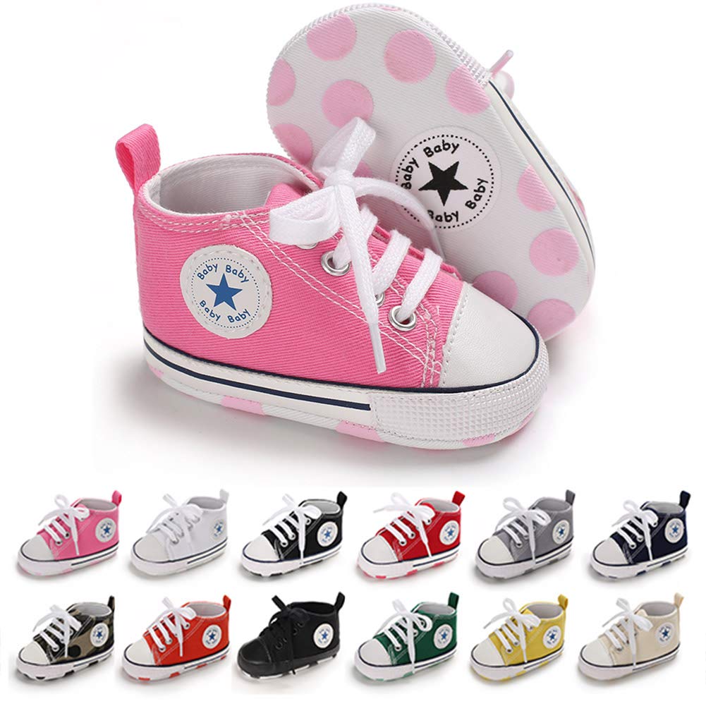 Unisex Baby Girls Boys Canvas High-top Shoes, Newborn Infant Anti-Slip Soft Sole Frist Walking Breathable Sneakers