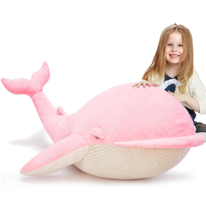 Tezituor 43.3 inch Giant Whale Stuffed Animal, Large Stuffed Whale Plush Ocean Toys, Hugging 4ft Soft Whale Plush Pillow for Girls Boys