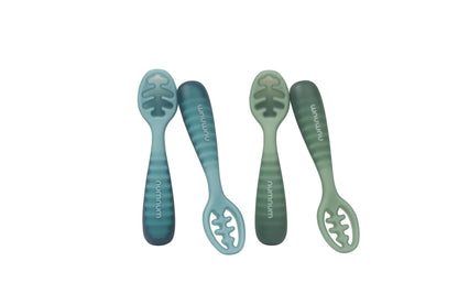 NumNum Baby Spoons Set, Baby Essentials Pre-Spoon GOOtensils for 6+ Months, First Stage Self-Feeding Spoons for Baby Led Weaning (BLW), Silicone Toddler Utensils, BPA-Free, 2 Pack Frosty Lilac/Rosebud