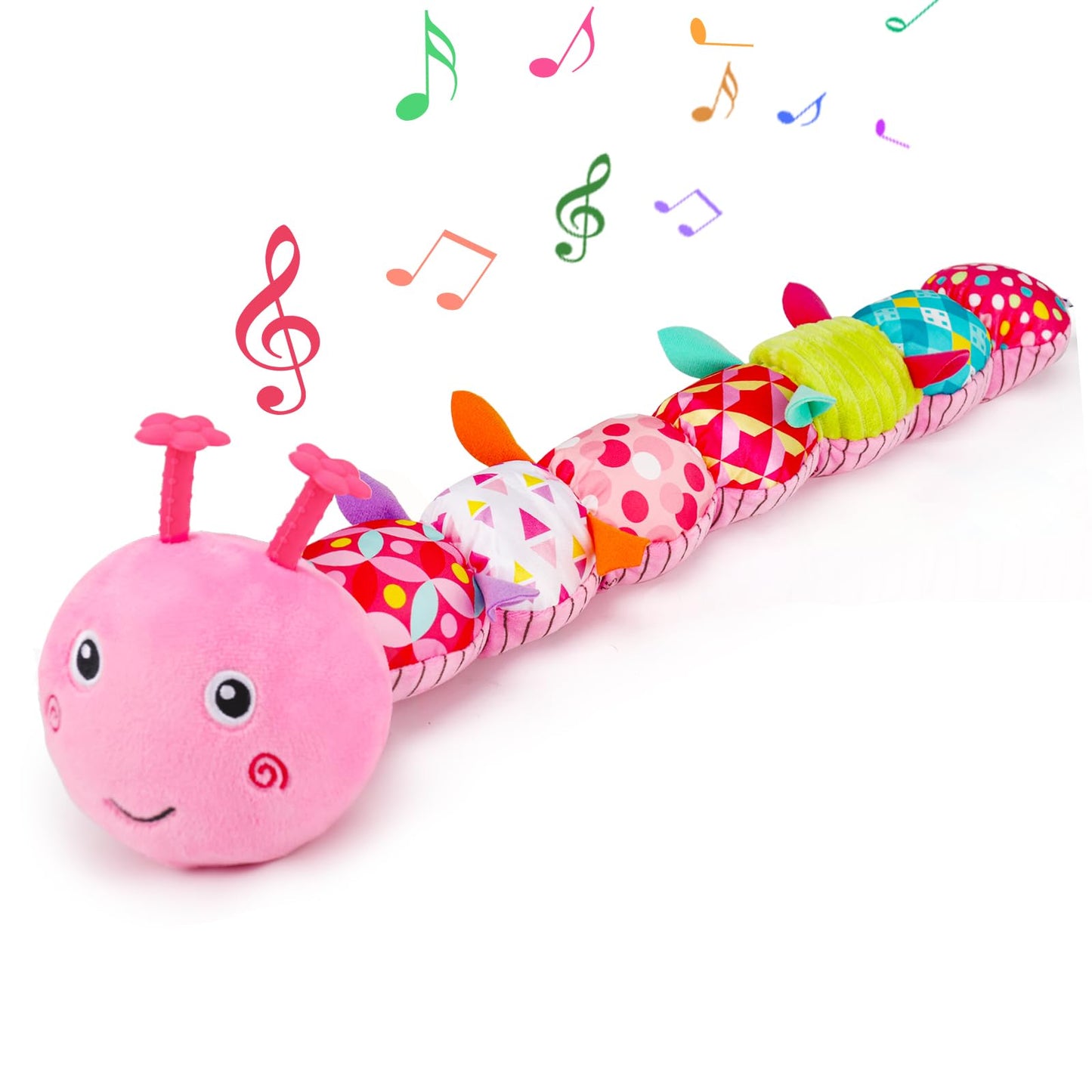 Baby Sensory Toy 0-6 Month Music Animal Stuffed Plush Caterpillar Toy for Infant 0-3-6 Month Tummy Time with Baby Mirror Crinkle Rattle for 6-12 Month Carseat Toy for Newborn Boys Girls Shower Gifts