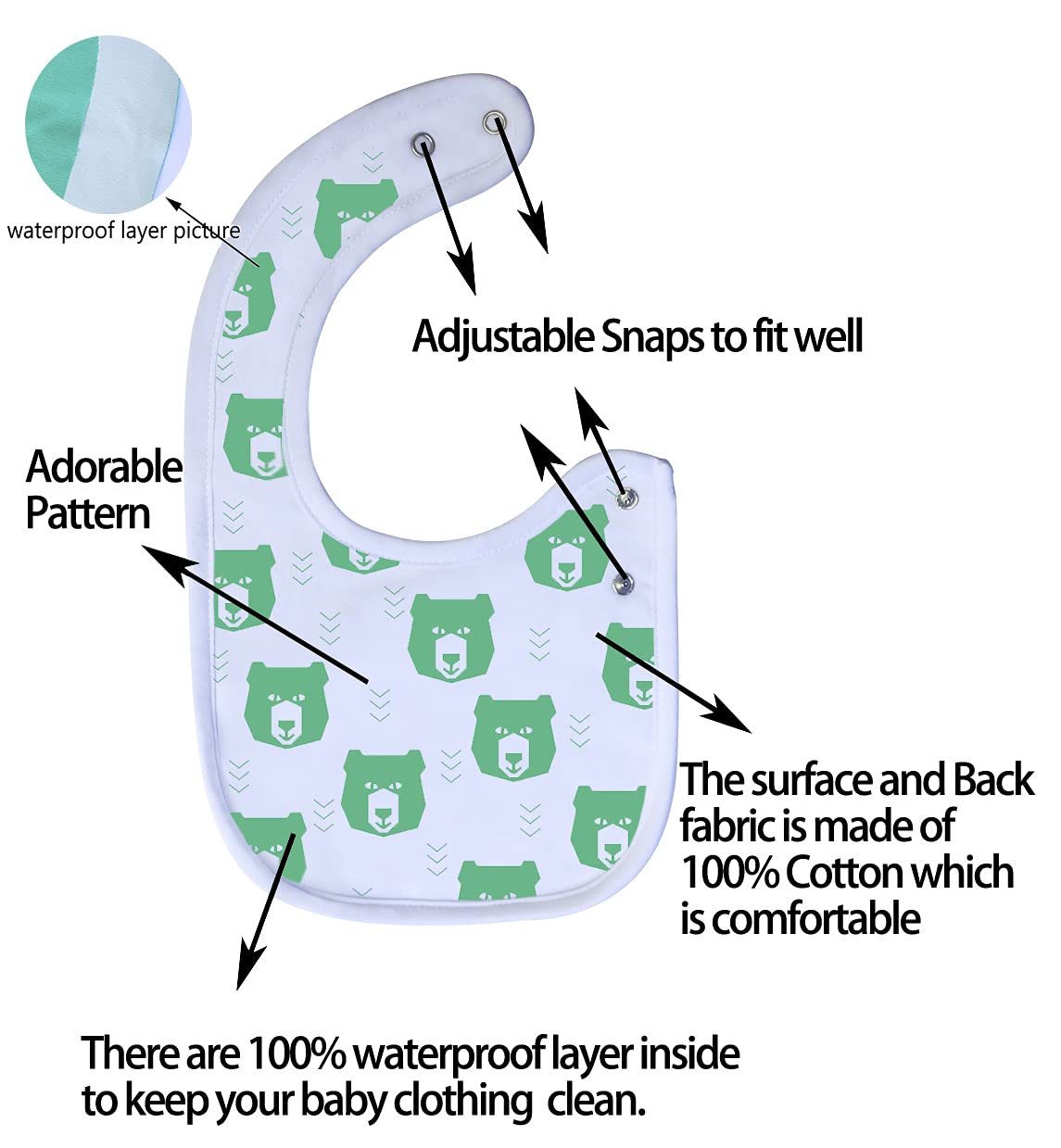Maiwa 6 Pack Waterproof Cotton Baby Bibs for Girls Boys for Drooling Eating with Snaps