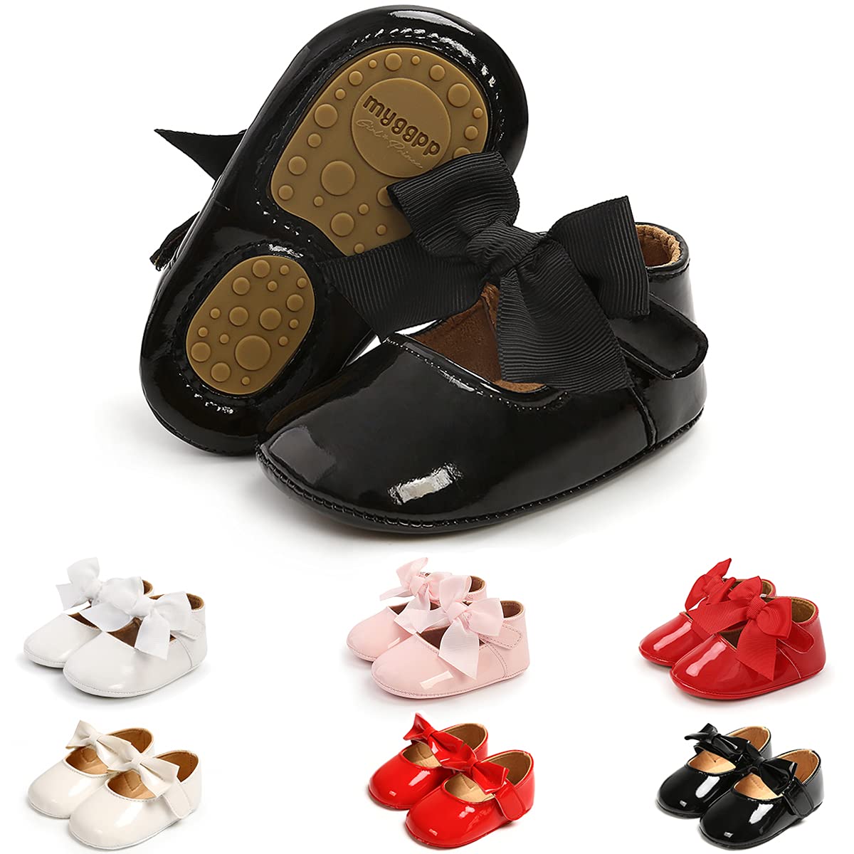 Baby Girls Mary Jane Flats with Bowknot Flowers Soft Newborn Infant First Walkers Crib Shoes Wedding Party Christmas Dress Shoes