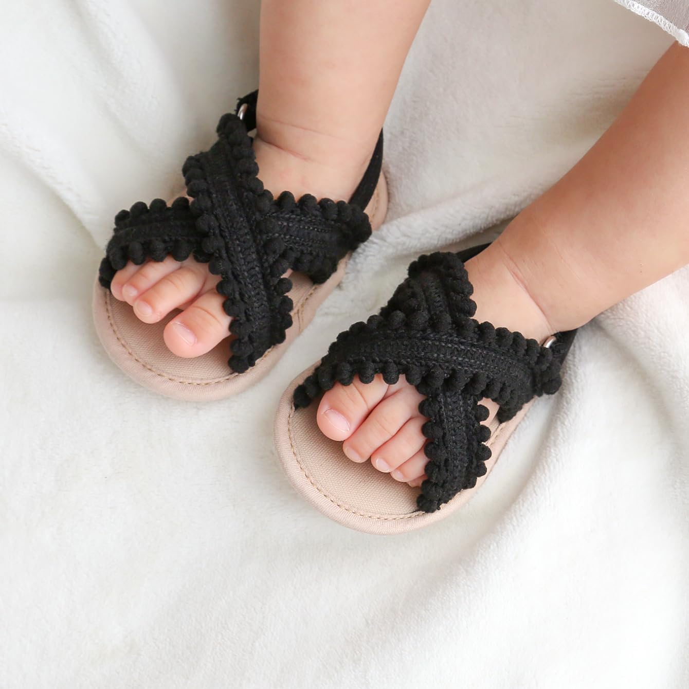 SOFMUO Baby Girls Sandals Premium Soft Sole Infant Indoor Flat Newborn Slippers Lightweight Comfort Toddler Summer Princess Dress Shoes