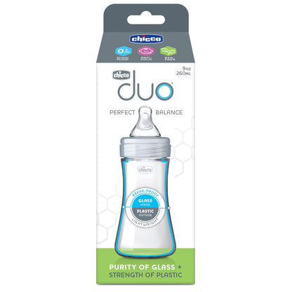 Chicco Duo 5oz. Hybrid Baby Bottle with Invinci-Glass Inside and Plastic Outside | Dishwasher, Bottle Warmer, and Electric Sterilizer Safe | Intui-Latch Nipple | Clear/Grey, 2pk