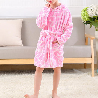 YOLIA Boys Girls Robes Kids Hooded Sleepwear Soft Fleece Bathrobes Cute Housecoat Gowns