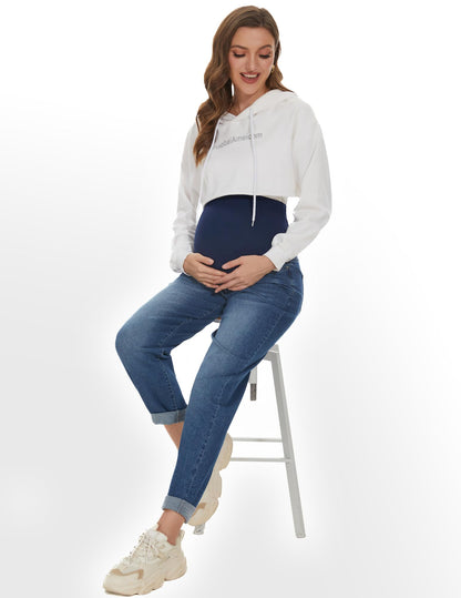POSHGLAM Women's Maternity Jeans Over Belly Comfy Stretch Boyfriend Jeans Loose Pregnancy Pants, S-XXL