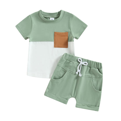 Karwuiio Toddler Baby Boy Summer Outfit Short Sleeve T-Shirt Tops Elastic Waist Shorts Set Baby Boys Clothes