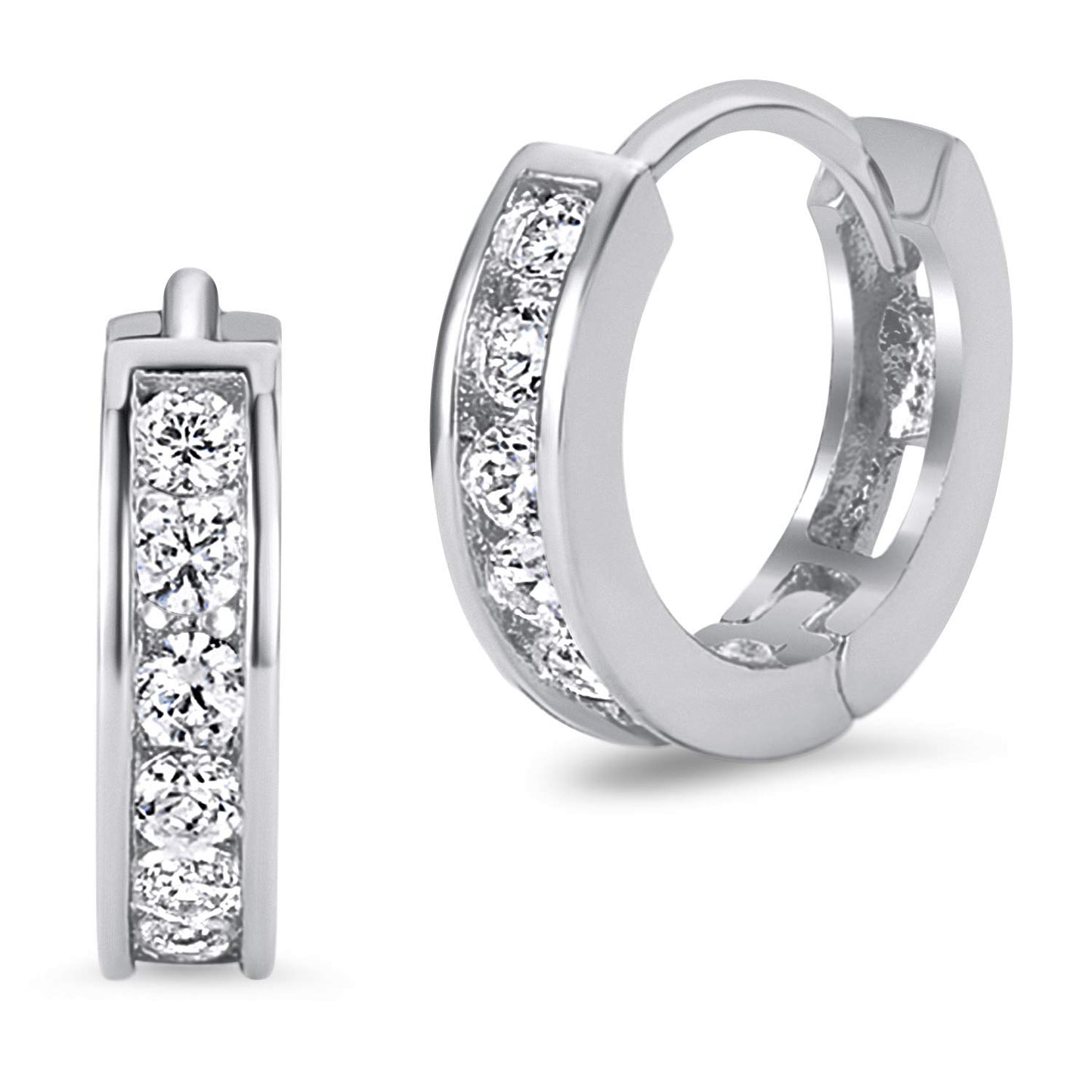 14k Yellow and White Gold 2.25mm Cubic Zirconia Channel Huggie Children Baby Girls Earrings
