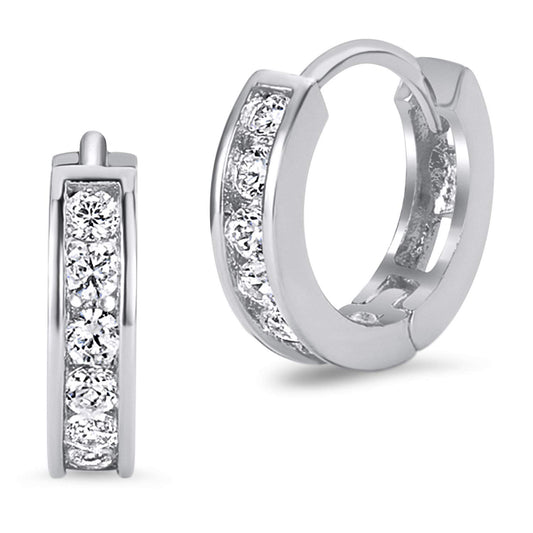 14k Yellow and White Gold 2.25mm Cubic Zirconia Channel Huggie Children Baby Girls Earrings