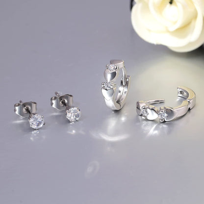 CiNily 14K White Gold Plated Small Hoop Earrings for Women Girls Heart Cubic Zirconia Hypoallergenic Earrings