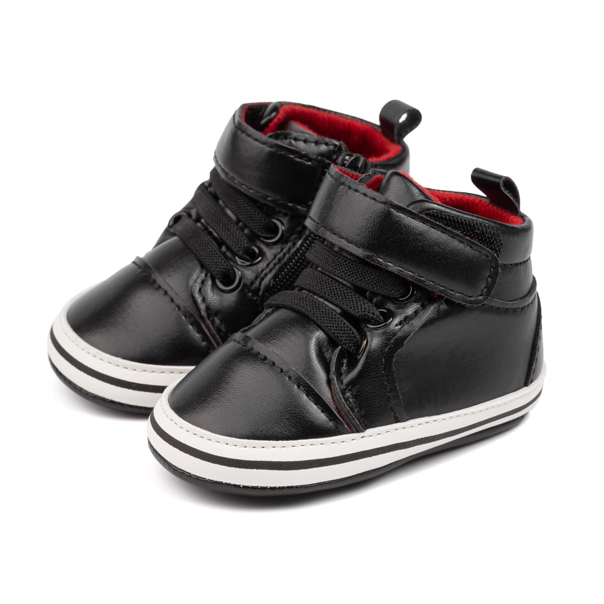 Meckior Toddler Baby Boys Girls High Tops Ankle Sneakers Soft Anti-Slip Sole PU Leather Moccasins Infant Newborn Prewalker First Walking Crib Shoes