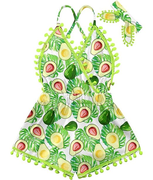 6M-3T Baby Girl Backless Bodysuit Outfit Set Romper Jumpsuit with Headband