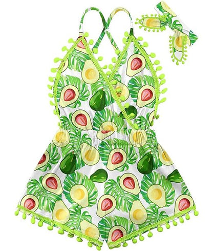 6M-3T Baby Girl Backless Bodysuit Outfit Set Romper Jumpsuit with Headband