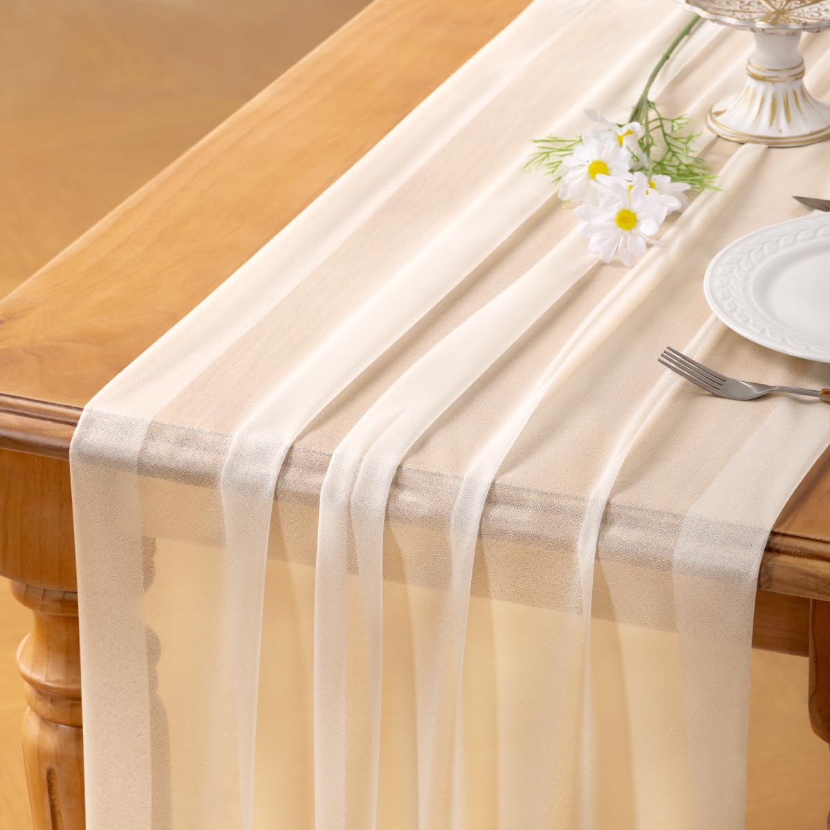 Socomi Blush Pink Gauze Table Runner Chiffon Like Wedding Table Runner 120 inches Long Boho Rustic for Bridal Shower Decorations Baby Shower
