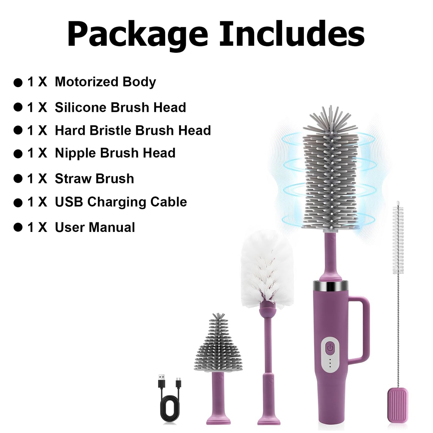 4 in 1 Electric Bottle Brush Cleaner, Creative Bottle Brush Kit for Botter Cleaning, 360° Efficient Cleaning, Baby Bottle Cleaner Brush for Baby Bottle with Straw Brush, Travel Bottle Brush Set