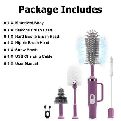 4 in 1 Electric Bottle Brush Cleaner, Creative Bottle Brush Kit for Botter Cleaning, 360° Efficient Cleaning, Baby Bottle Cleaner Brush for Baby Bottle with Straw Brush, Travel Bottle Brush Set