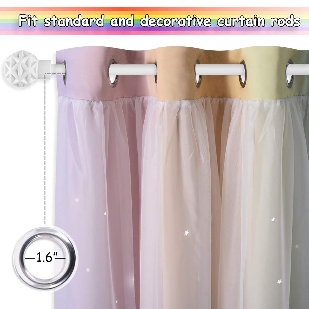 NICETOWN Nursery Curtains for Kids, Farmhouse Blackout Curtain Panels for Bedroom, Double Layer Star Hollow-Out Grommet Aesthetic Living Room Toddler Window Curtains, 2 Pcs, W52 x L84, Biscotti Beige