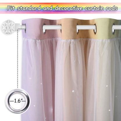NICETOWN Nursery Curtains for Kids, Farmhouse Blackout Curtain Panels for Bedroom, Double Layer Star Hollow-Out Grommet Aesthetic Living Room Toddler Window Curtains, 2 Pcs, W52 x L84, Biscotti Beige